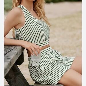 Anthropologie Sunday Brooklyn Scoop-Neck Terry Striped Cropped Tank and shorts